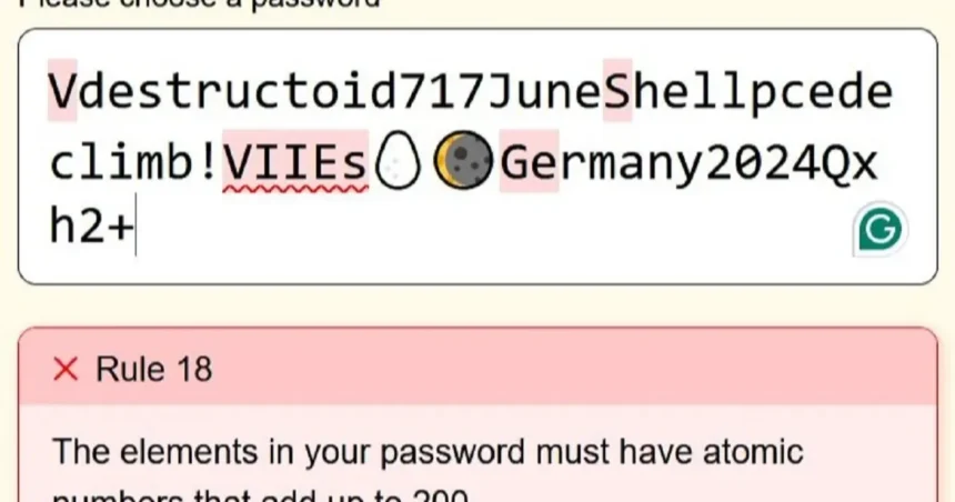 your password must include a two letter symbol from the periodic table.